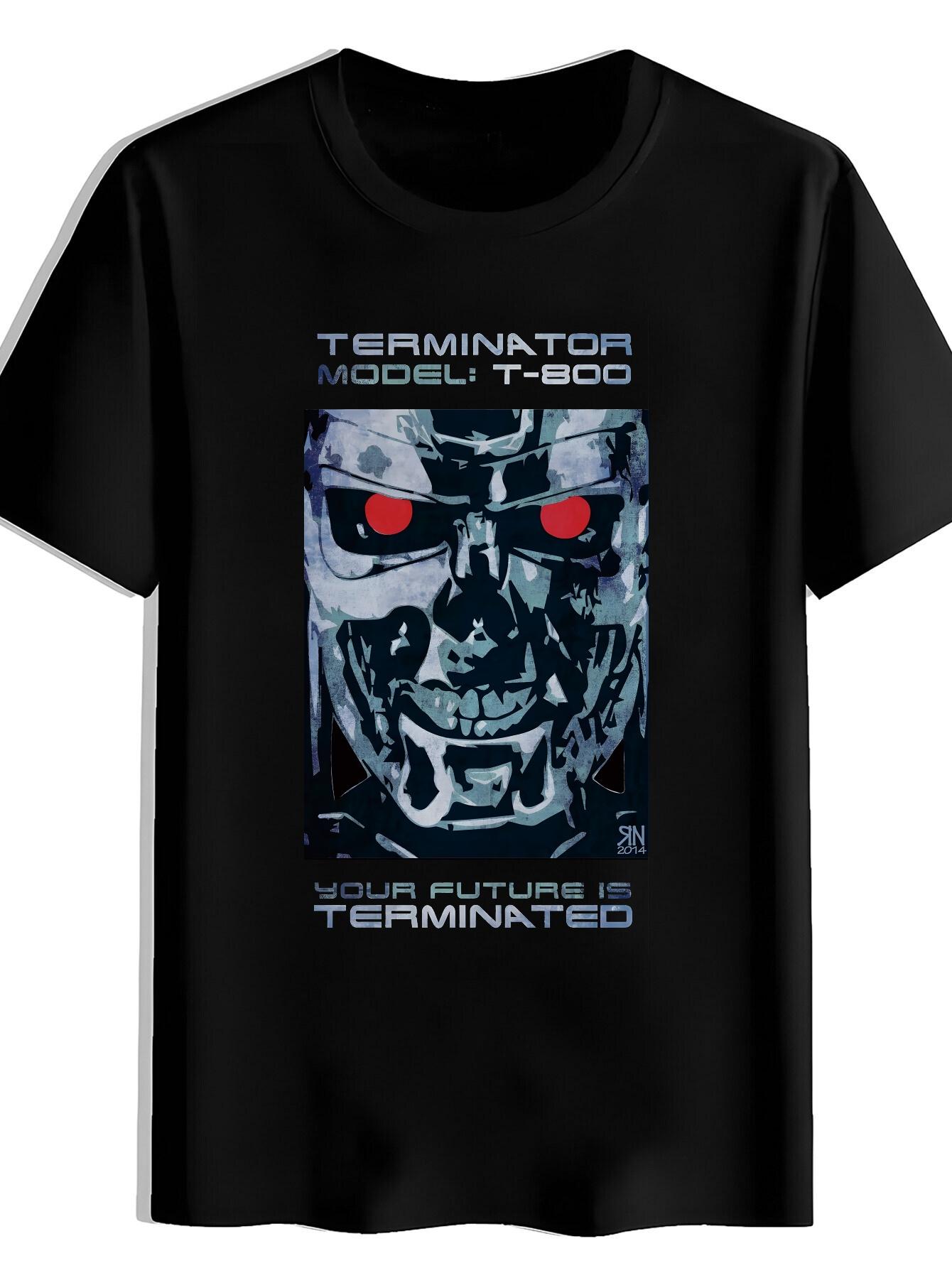 T-shirt Terminator T-800 Robot Head Graphic - Red Eyes & Your Future is Terminated Print XXL