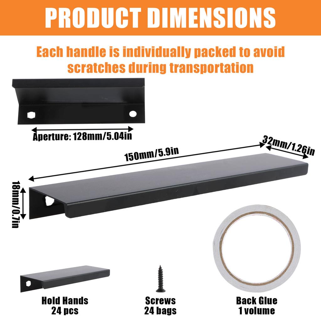 24/30PCS Hidden Handles for Cabinets Drawers Furniture Handle Edge Finger Pulls for Door Plate with Thickness of 16-21mm