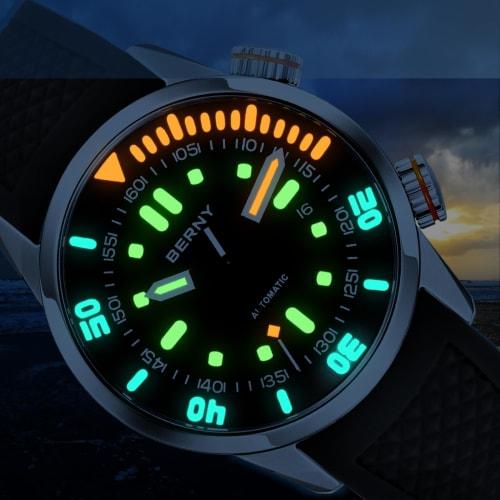 BERNY Watch Men's Mechanical Watch Men's Watch Men's Watch Men's Automatic Diving Watch | 20ATM Waterproof, Sapphire Glass, Comfortable Silicone Band,