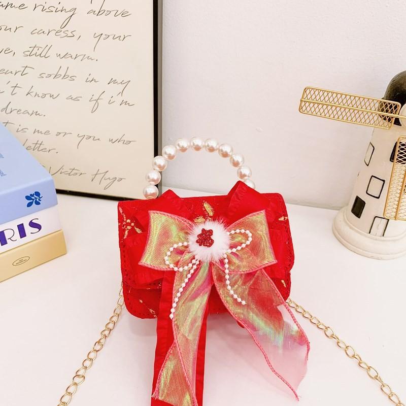 Red Ruffled Fun Bow Purse For Girls With Cozy Polyester Interior And Playful Appeal For Any Occasion