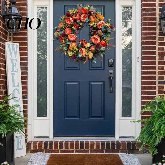 Hortensia Pioenroos Sling Herfst Pompoen Krans Kunsttak Vintage Bloemen Lente En Zomer Set Seizoensgebonden Deurhanger voor Thanksgiving Oogst Decoratie