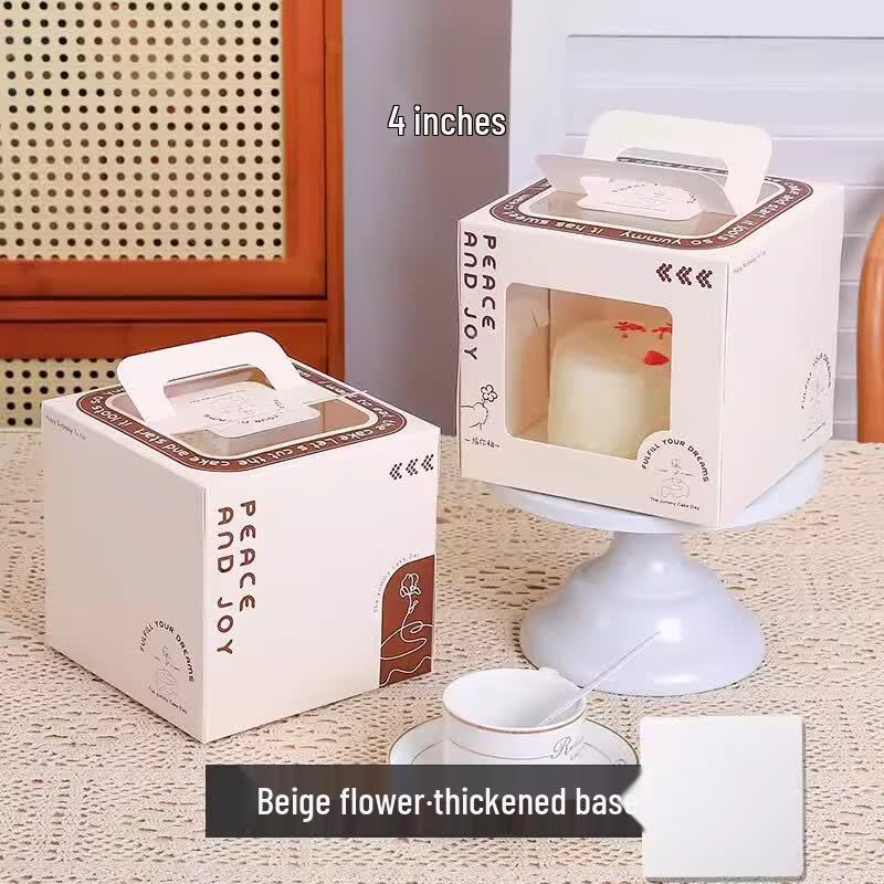 4-inch Beige Floral Dessert Packaging Box