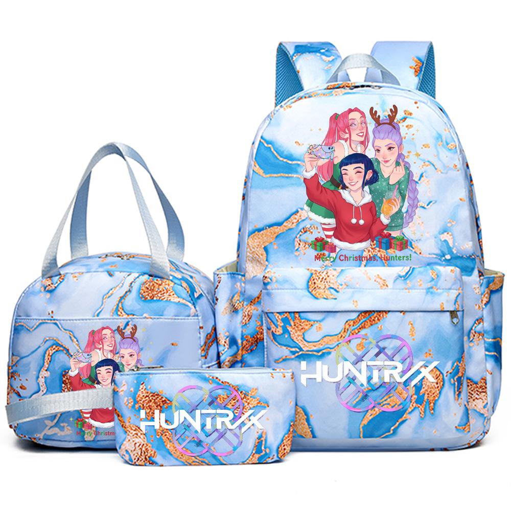 3Pcs/set Christmas K-pop Printed Backpack Handbag Pencil Case for Teenager Student Girl Boy Bookbag Schoolbag Women Large Capacity Travel Bag Kid Gift