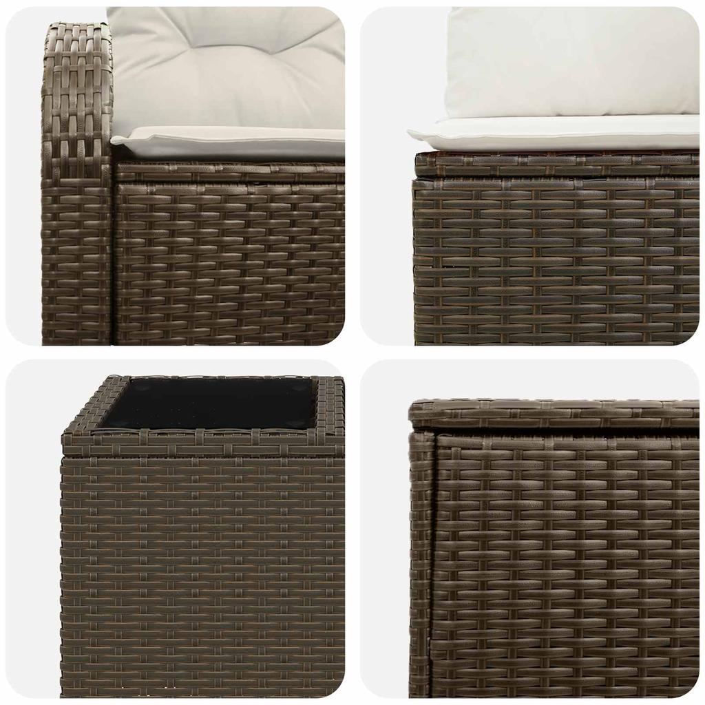 Sofa Set 8 Pieces Brown and Cream White Poly Rattan and Steel