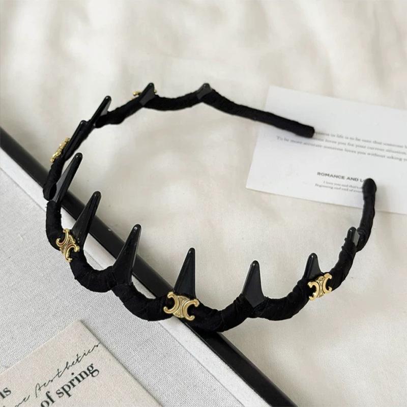 

Элегантная летняя повязка на голову с высоким верхом и зубчиками, нескользящая, универсальная для повседневной носки для женщин чёрный