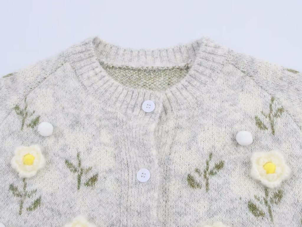 European and American style, new women's clothing, foreign style, fashionable, casual, three-dimensional flower knitted cardigan