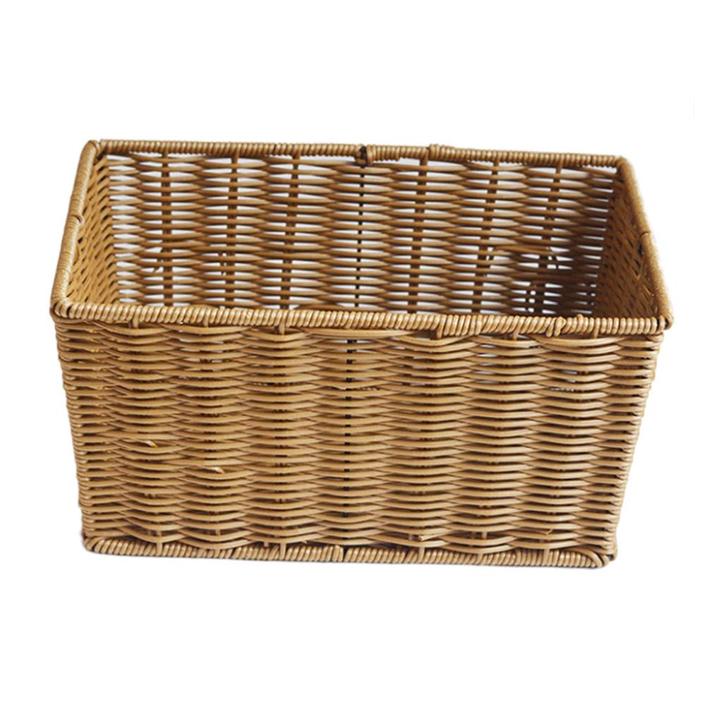 1Pcs Rattan Storage Basket Organizer Hollow Ventilated Design Kitchen Bathroom Storage Container Supermarket Collecting Basket
