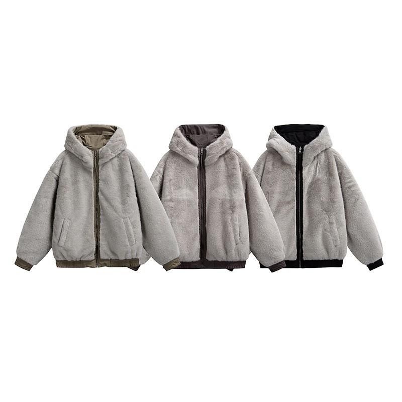 Mens Winter Double-sided Wearable Hooded Cotton Padded Jacket Casual Warm Loose Thick Coat