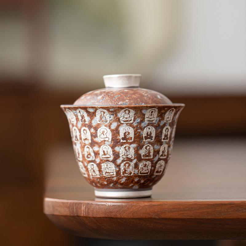 Dunhuang Mural Wanfo Cover Bowl, Single High-end Household Not Hot, Single Small Ceramic Tea Bowl