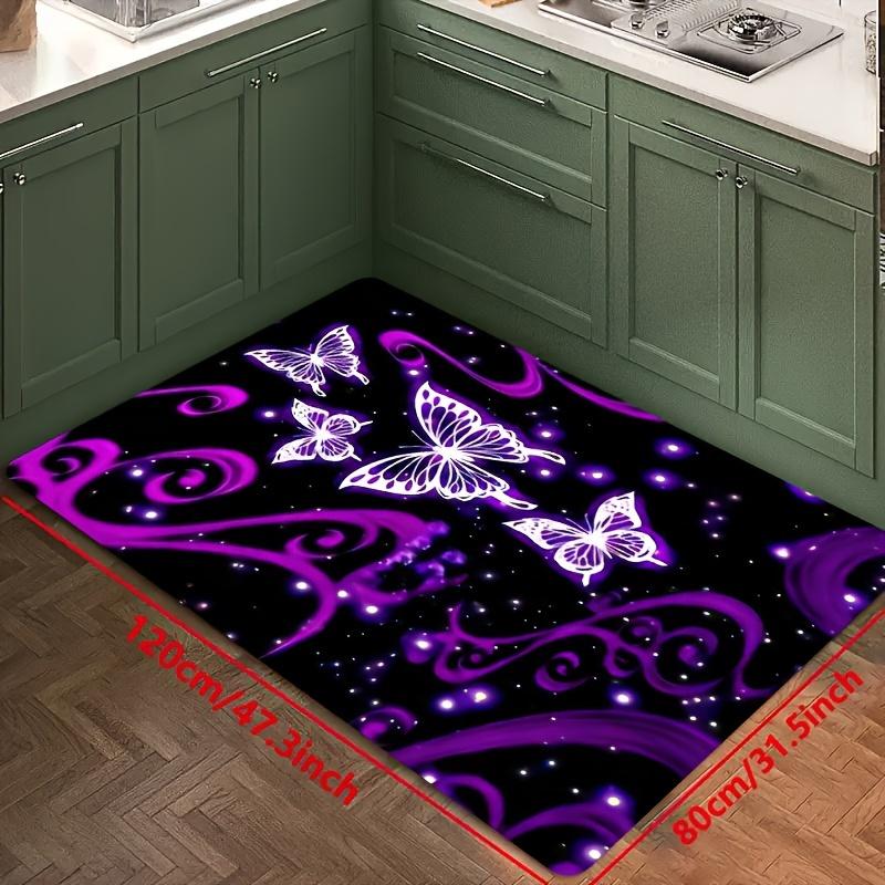 1Pcs Anti Fatigue Kitchen Rugs Purple Butterfly Print Waterproof Non-Slip Thick Cushioned Kitchen Mat Heavy Duty Comfort Standing Mat for Kitchen