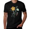 Coral Mustard Blue Botanical Garden Floral Print TShirt Work Style Casual TShirt