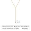 Stainless Steel Y Shape Pearl and Cubic Zirconia Pendant Neckalace For Women, Minimalist Personal Gold Plated Jewelry