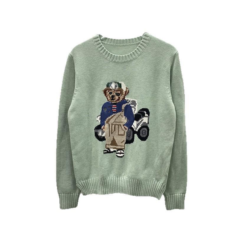 Damen Jacquard Wollmischpullover mit gesticktem Cartoon-Bär-Design
