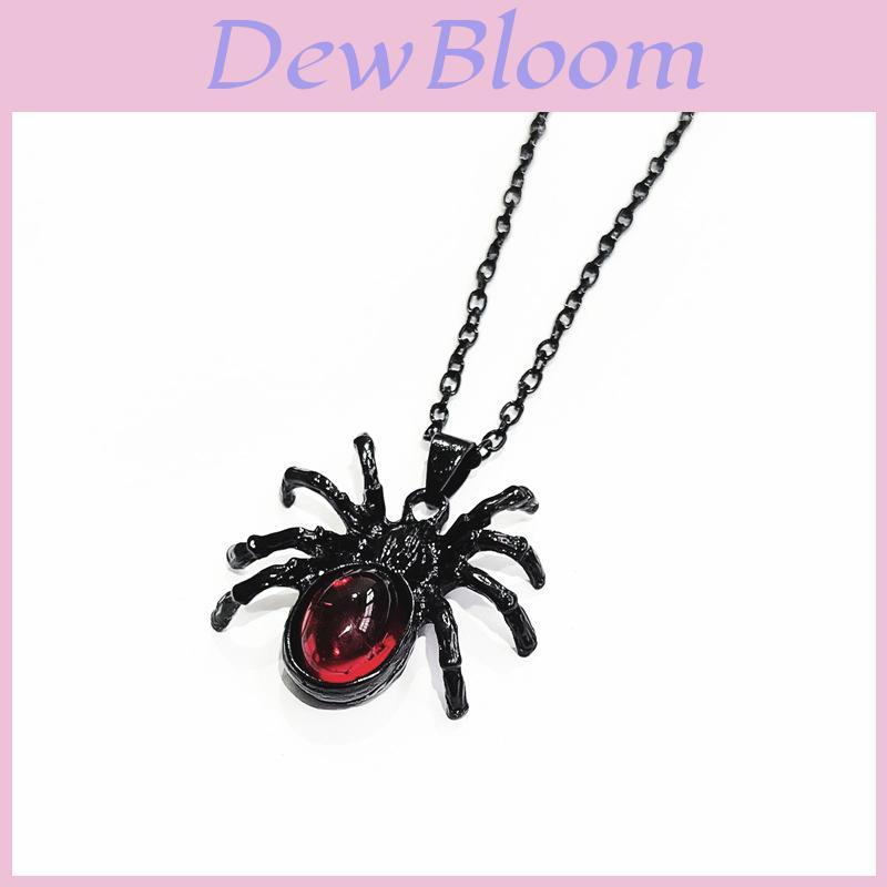 Gothic Punk Red Crystal Spider Pendant Necklace For Women With Alloy Chain