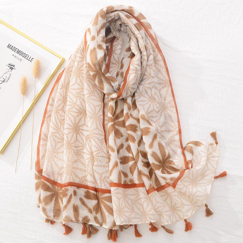Cotton Linen Women Silk Scarf Floral Print Tassel Beach Shawl Femme Mujer Pareo Muffler Bufandas Stoles Hijab Bandana Summer
