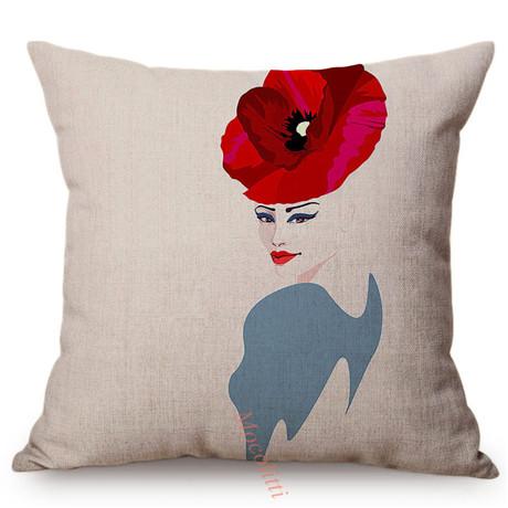 Surreal Abstract Woman Vintage Poster Throw Pillow Case Lady Portrait Sofa Chair Decoration Square Cushion Cover