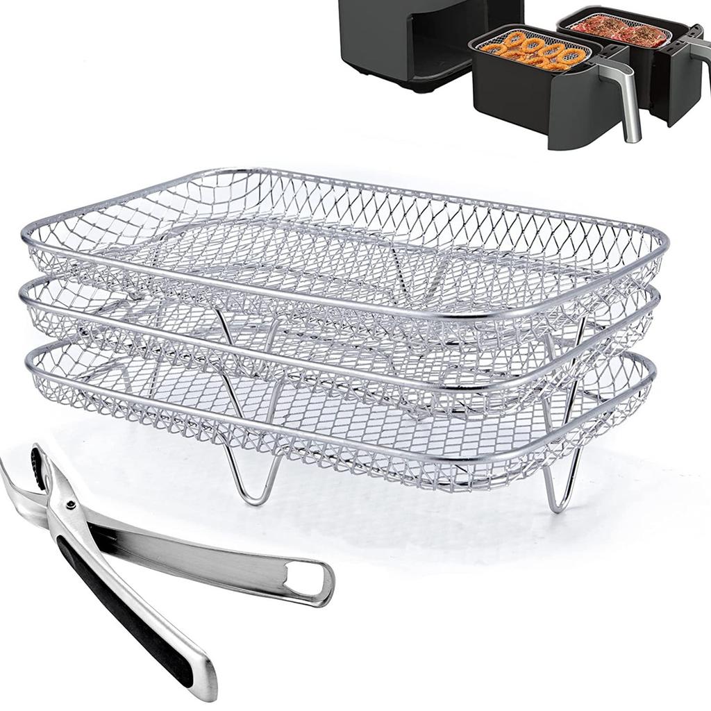 Air Fryer Rack Stackable Grid Grilling Racks 3-layers Stainless Steel Air Fryer Basket Tray Steam Rack Home Kitchen Accessories