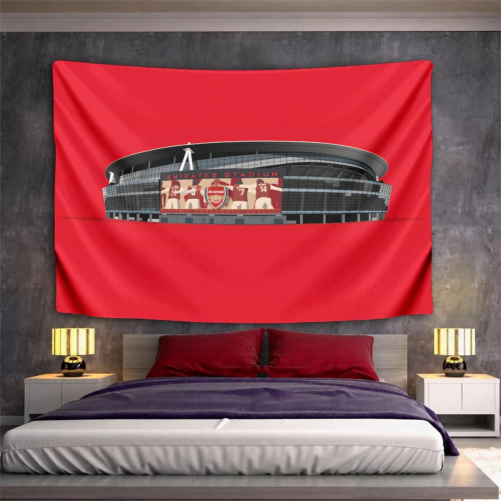 Arsenal Emirates Stadium Illustration Wall Tapestry Red Gooner Ground Players Crest Football Fan Decor for Bedroom Man Cave Gift