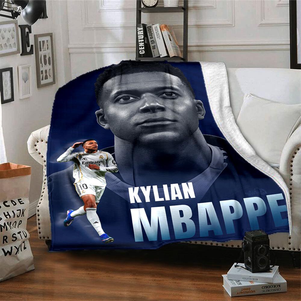 Star Player Kylian Mbappé Blanket Durable Comfort Perfect for Chair Picnics Office for All Occasions Playful Design