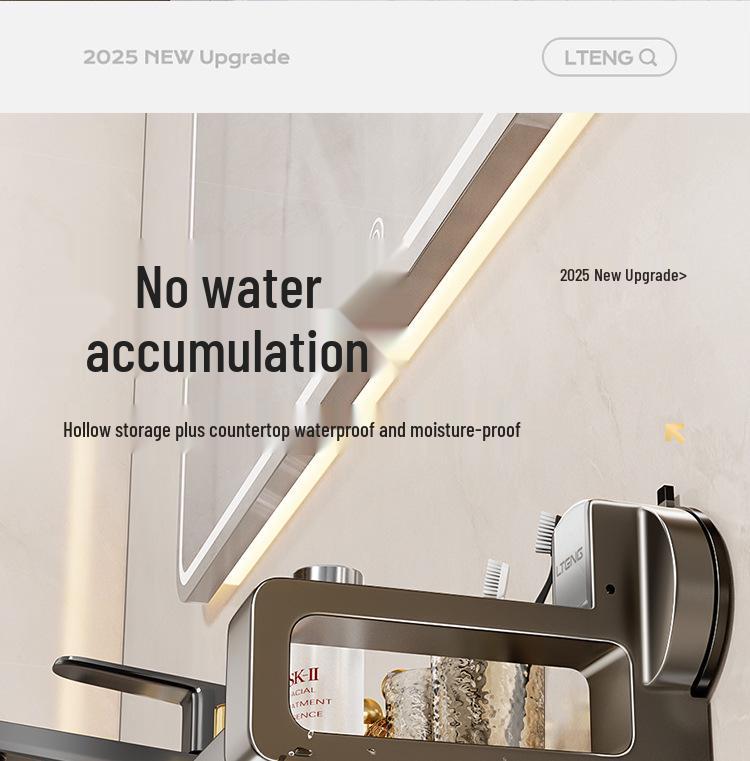 Wall-Mounted Bathroom Shelf with Mirror and Faucet Suction Cup Holder