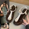 Fashion 2025 Summer Open Toe Women's Sandals Outdoor Pearl Buckle Strap Thong Sandals for New Daily Versatile Casual & Beach