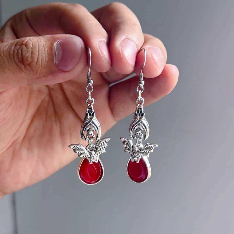 Jun'an Original Halloween Party Horror Spider Web Bat Dangle Earrings