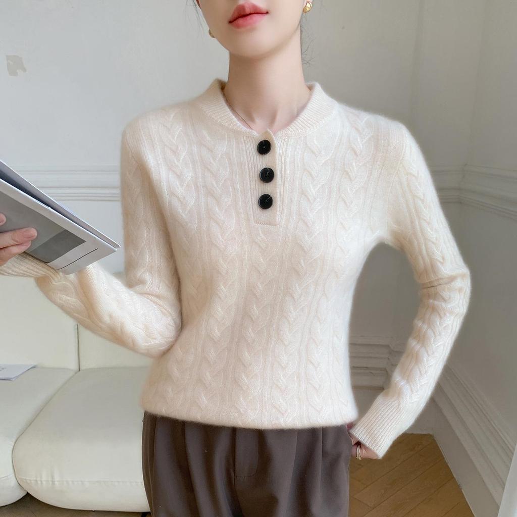 Women's Solid Color Cashmere Cable Knit Pullover Sweater - Round Neck, Thick, Warm Base Layer