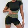 2024 Quick-Dry Women's Yoga & Running Two-Piece Set: Short-Sleeve Top & High-Waisted Seamless Fitness Shorts