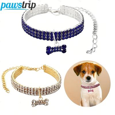 Luxus Katzenhalsband Knochenform Haustierhalskette für Katzen Kleine Hunde Verstellbares Katzenkristallhalsband Welpenhalskette Haustierbedarf