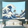 The Great Wave Off Kanagawa Funny Surfer Bigfoot Dinosaur Tapestry Retro Japanese Wall Hanging