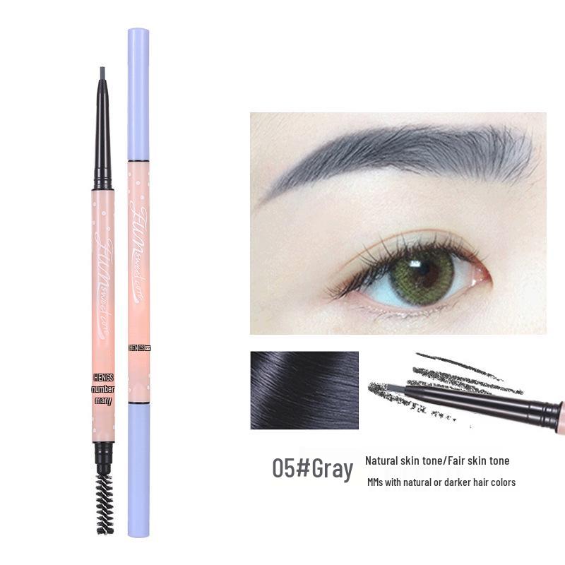 Henss Ultra-Fine Double-Ended Eyebrow Pencil - Waterproof, Sweatproof, Smudge-Proof, Colorfast, Natural, Super Fine.