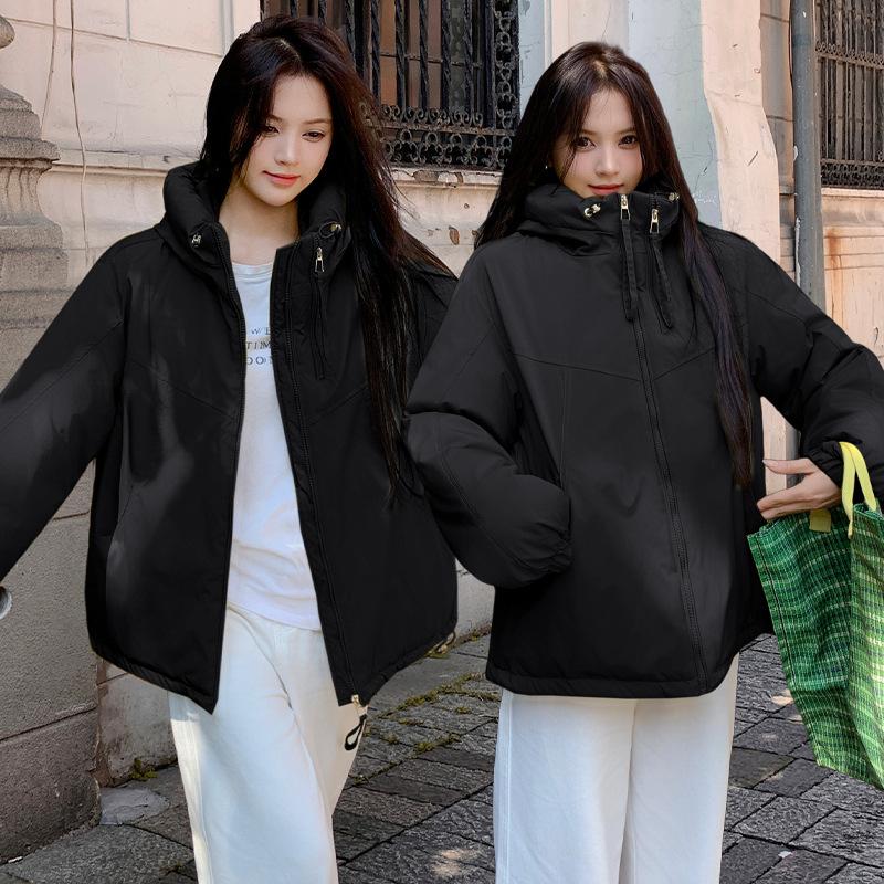 Casual hooded jacket women's 2025 autumn and winter new baseball jersey small short down cotton jacket