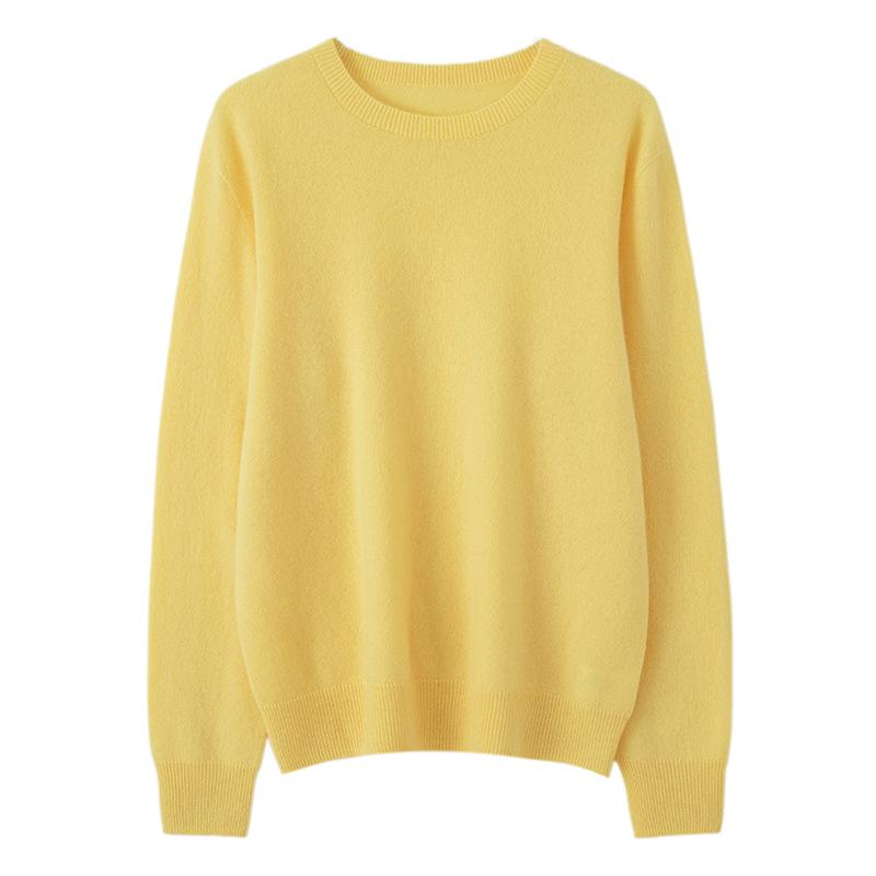 Women's Round Neck Cashmere Sweater - 100% Knit, Versatile Long Sleeve for Autumn/Winter Business Casual