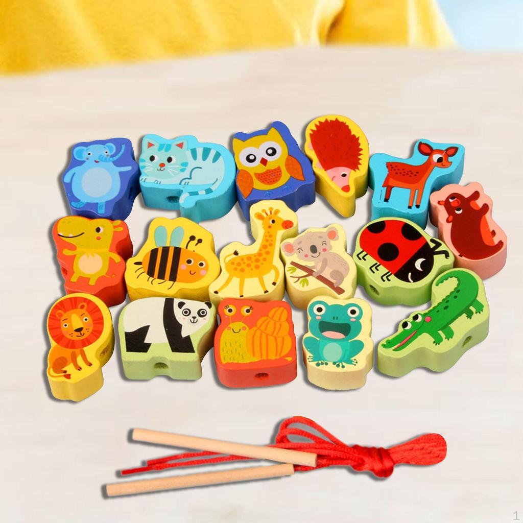 Wooden Bead Threading Toy Gifts Lacing for Children Kids Toddlers vegetable and fruit