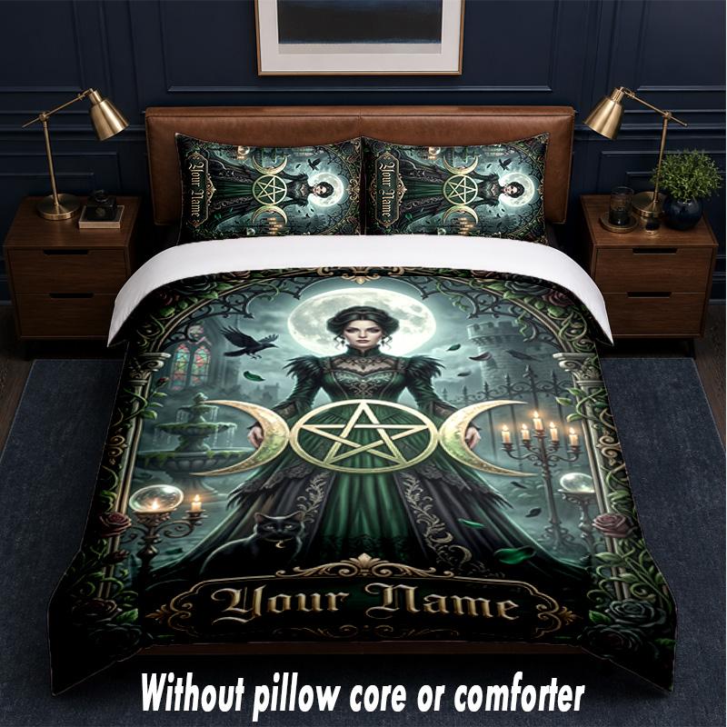 Witchcraft Theme Custom Text Or Name 3Pcs Bedding Set,1 Flat Sheet & 2 Pillowcases Personalized Home Bedding