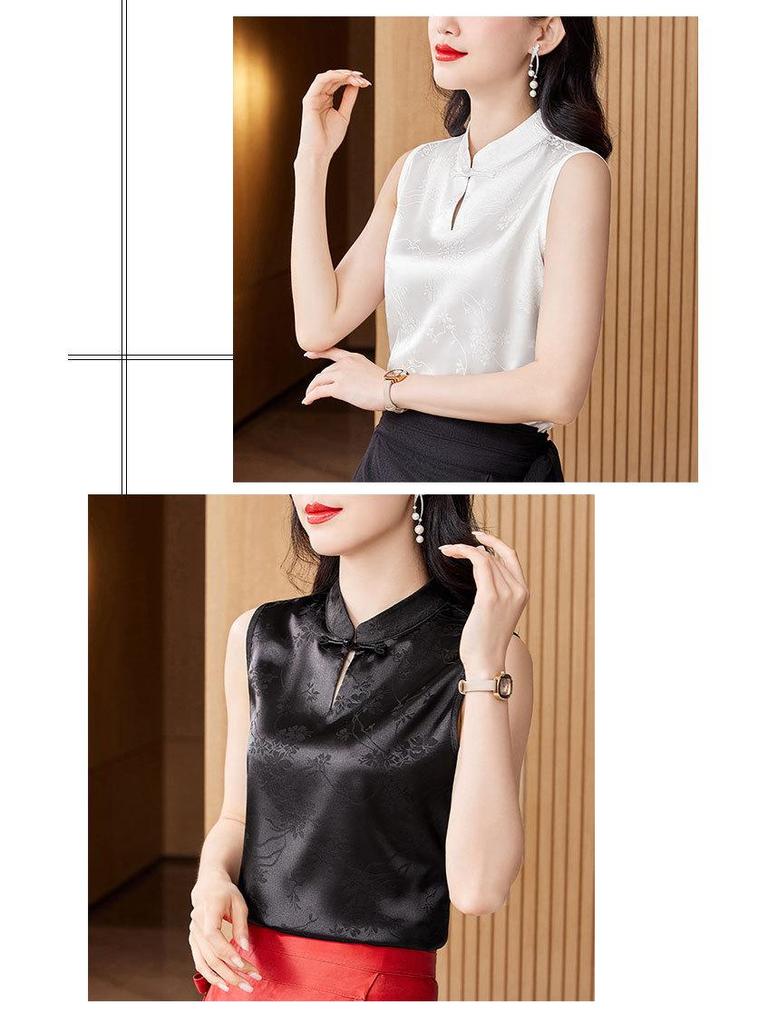 2024 Retro Chinese-Style Jacquard Vest with Frog Buttons & Stand Collar - Women's Sleeveless Innerwear