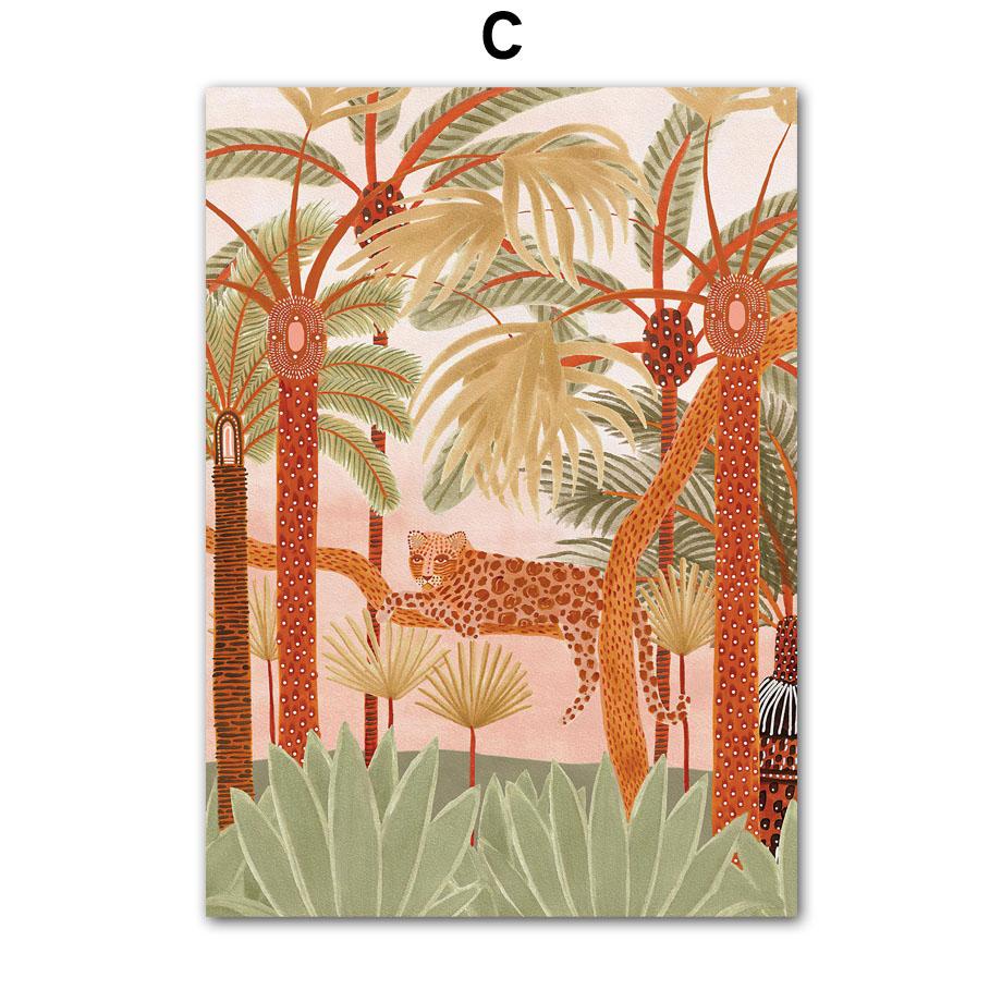 Akvarell Tropiskt Träd Giraff Elefant Boho Abstrakt Affischer Och Tryck Väggkonst Canvas Målning Bild Baby Barnrum Dekor