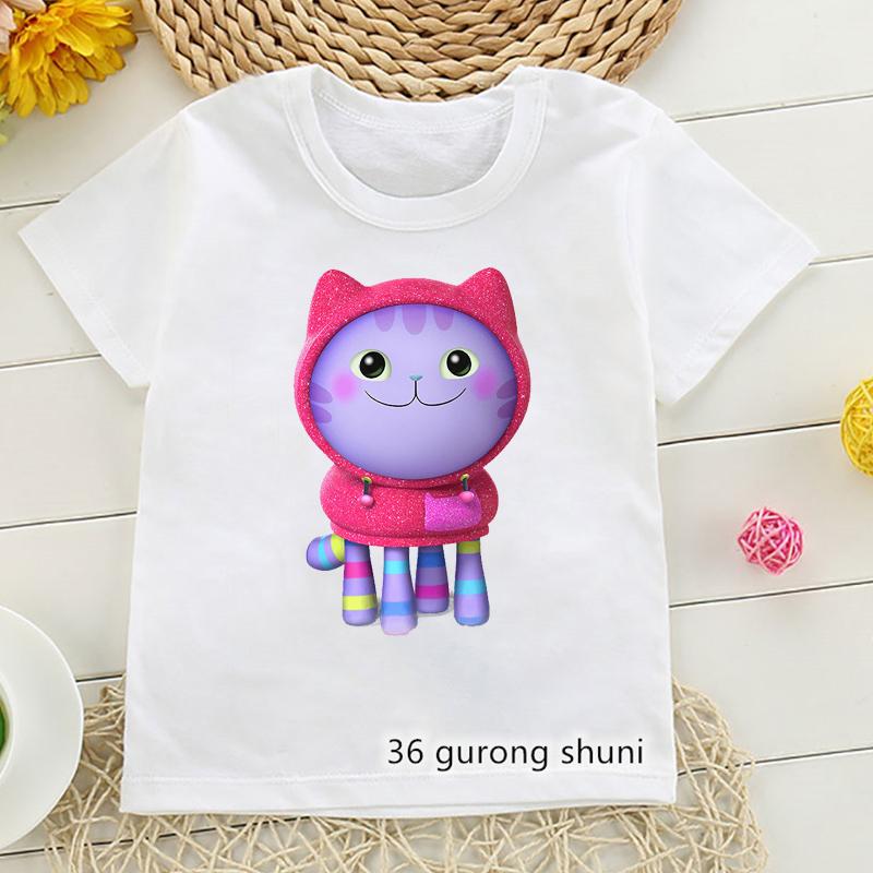 2026 Hot Sale Gabby Dollhouse Cartoon Print Tshirt Girls Kawaii Kids Clothes Cute Cat T-Shirt Children'S Clothing Summer Tops