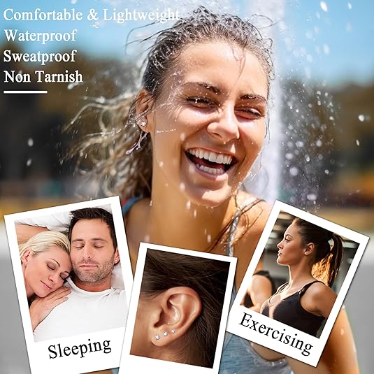 Kolip Hypoallergenic Stud Earrings for Women Men, Cubic Zirconia Surgical Steel Earrings Set