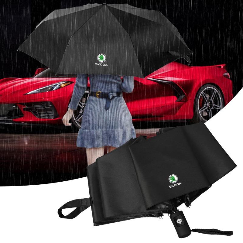 1Pcs Windproof Rain Fully Automatic Compact 3 Folding Umbrella Car Accessories For Skoda Octavia MK2 MK3 2 3 A7 Fabia Karoq Kodiaq Superb Rapid Kamiq