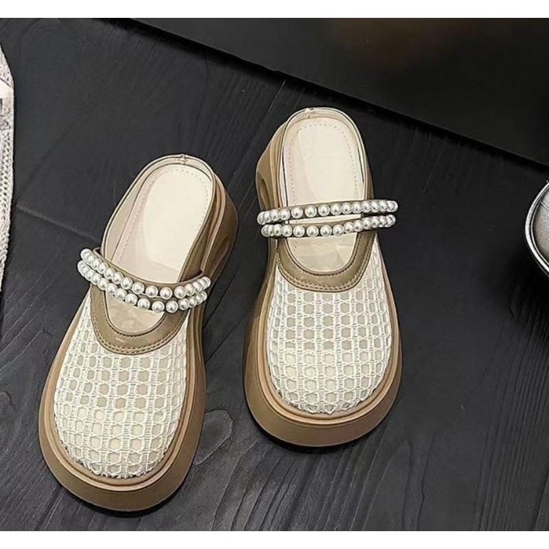 Sandals with Thick Soles, Head Covering Shoes, Half Slippers, Breathable Shoes 35