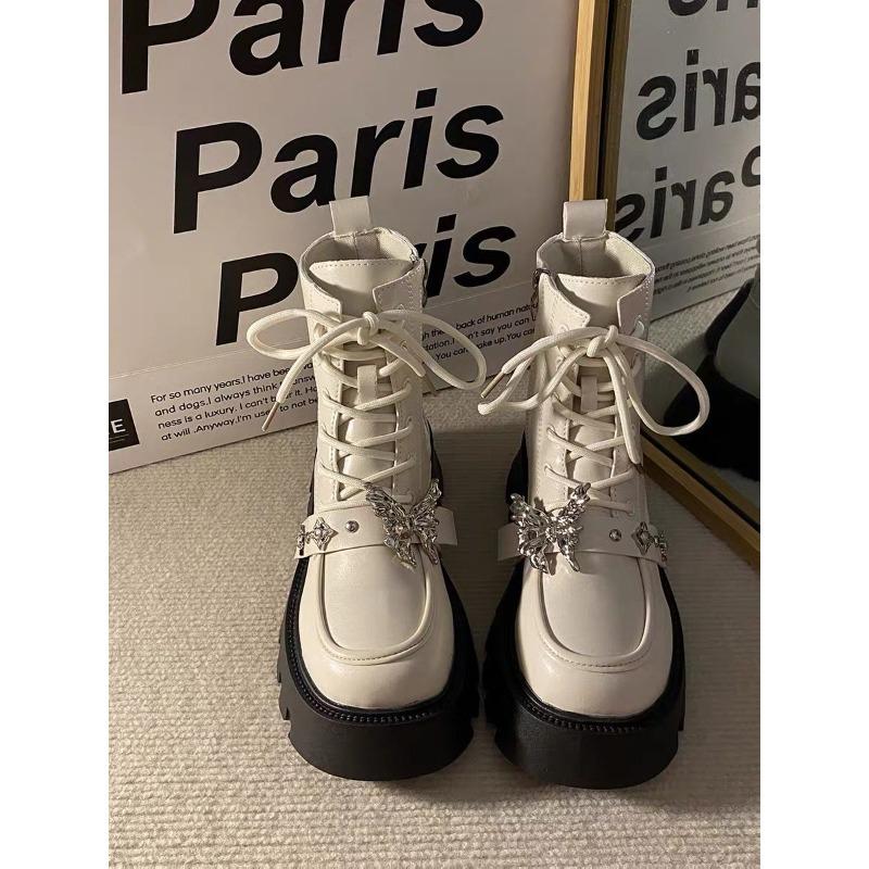 Spice Girl Niche Design Sense of Metal Butterfly Martin Boots Women's New Retro Korean Version of All The Platform Ankle Boots