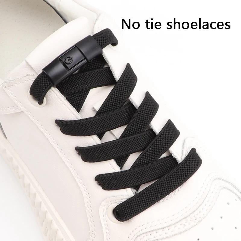 8mm Width No Tie Shoe Laces Press Lock Shoelaces Without Ties Elastic Laces Sneakers Kids Adult Widened Flat Shoelace for Shoes
