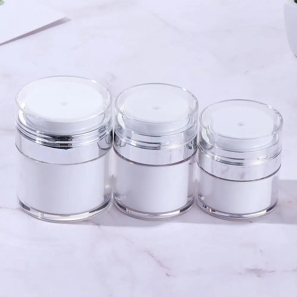 Portable Refillable Travel Cream Sample Vials Empty Squeeze Pump Vacuum Bottle Press Cream Jar Acrylic Cans Lotion Container