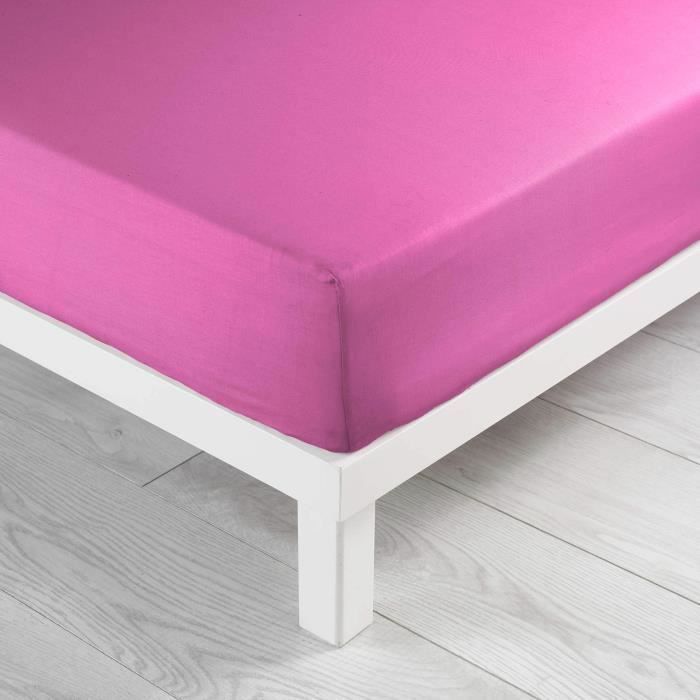 Drap housse - MARQUE - 90 x 190 cm - Grand bonnet - 57 fils - Uni (Rose)