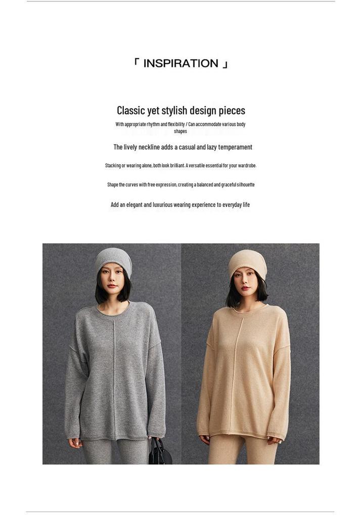 Women's 2026 Autumn/Winter Loose Knit Sweater with Round Neck and Rolled Hem