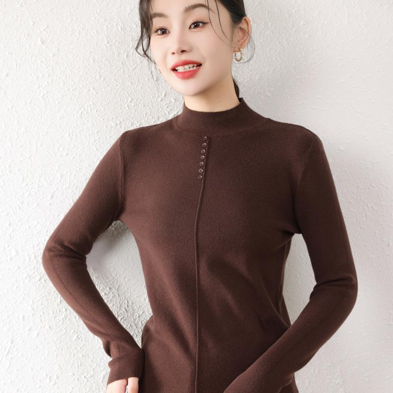 Autumn and Winter Women's Half-high Neck Slim Solid Colour Warm Bottoming Knitwear