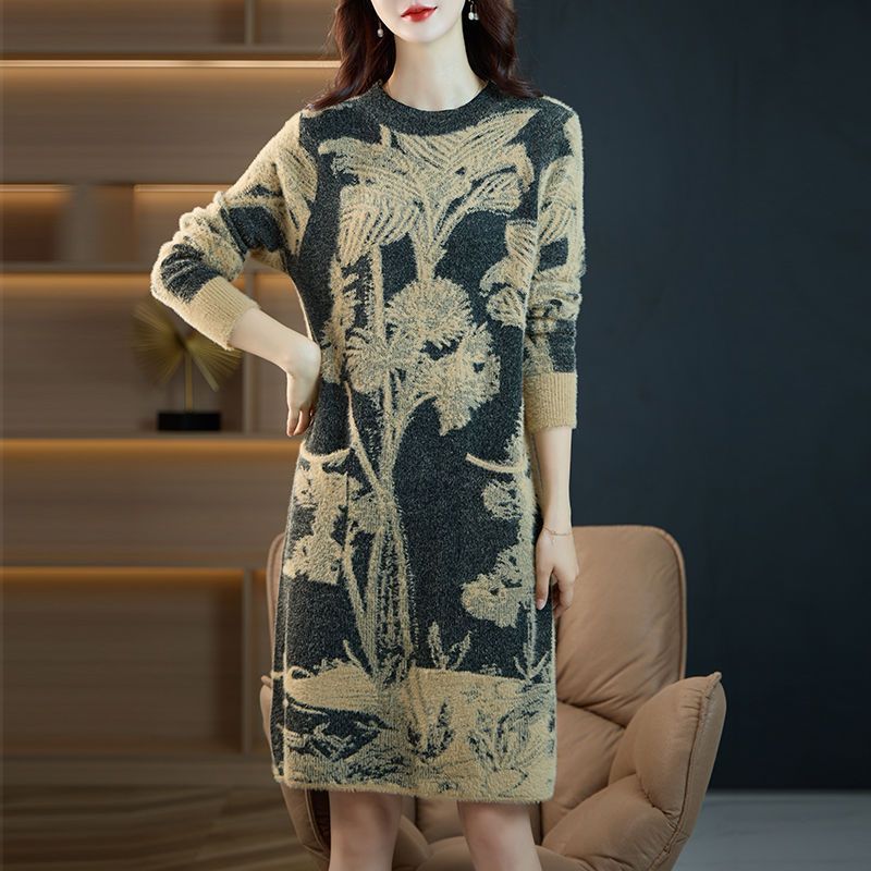 Women Knit Sweater Dress Long Sleeve Winter Mink Elegant Fall Outfit Clothes