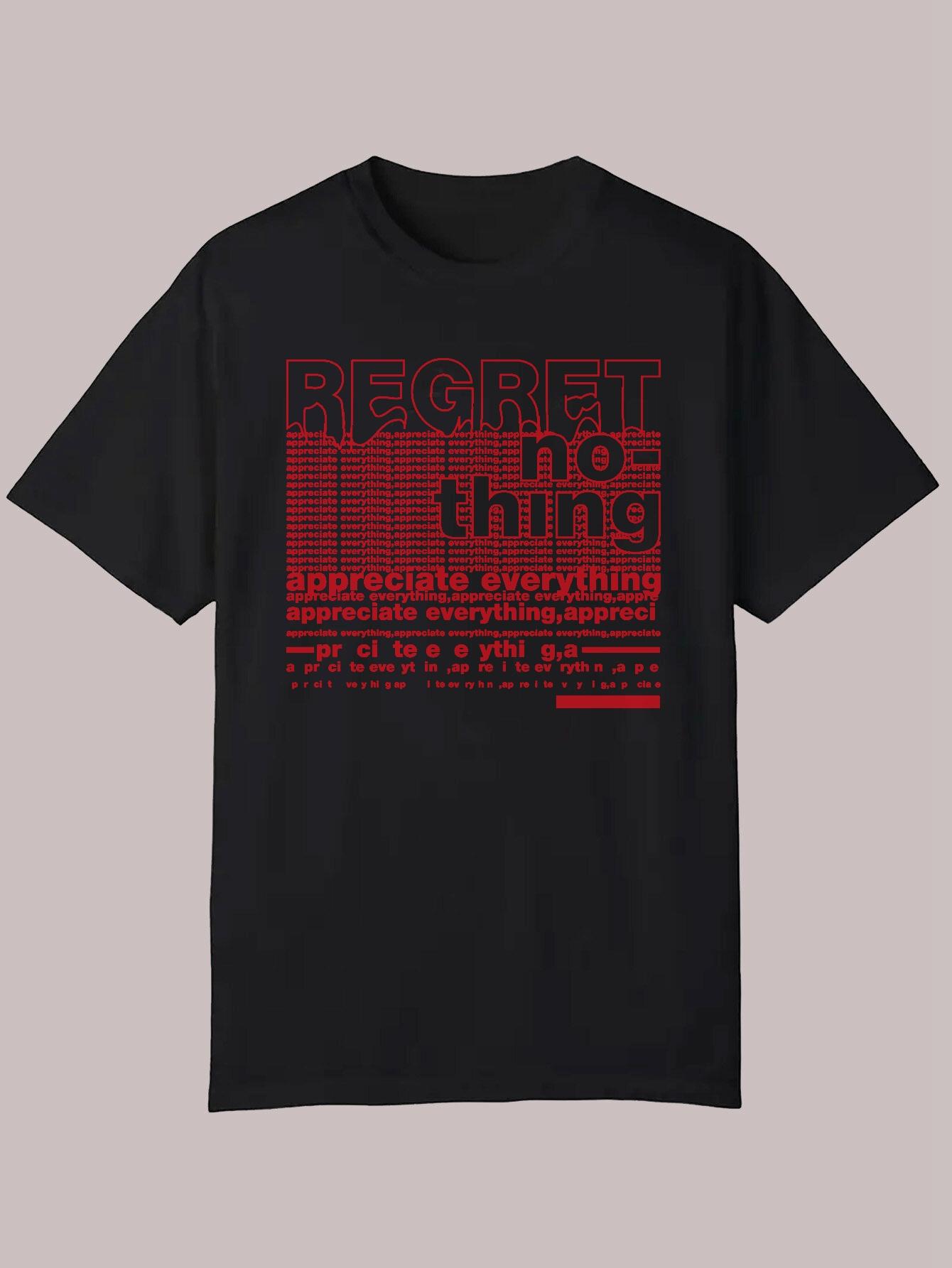 Casual Summer Graphic T-shirt - Regret Nothing Design with Mountain Silhouette S