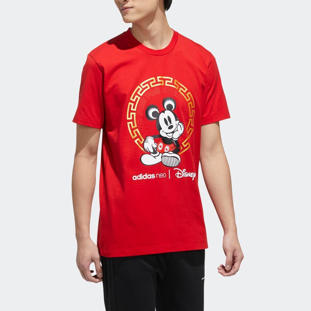 Adidas Neo Disney Mickey Mouse Graphic Sports Shortsleeve T-Shirt CNY Collection Men Tops Red GE7781
